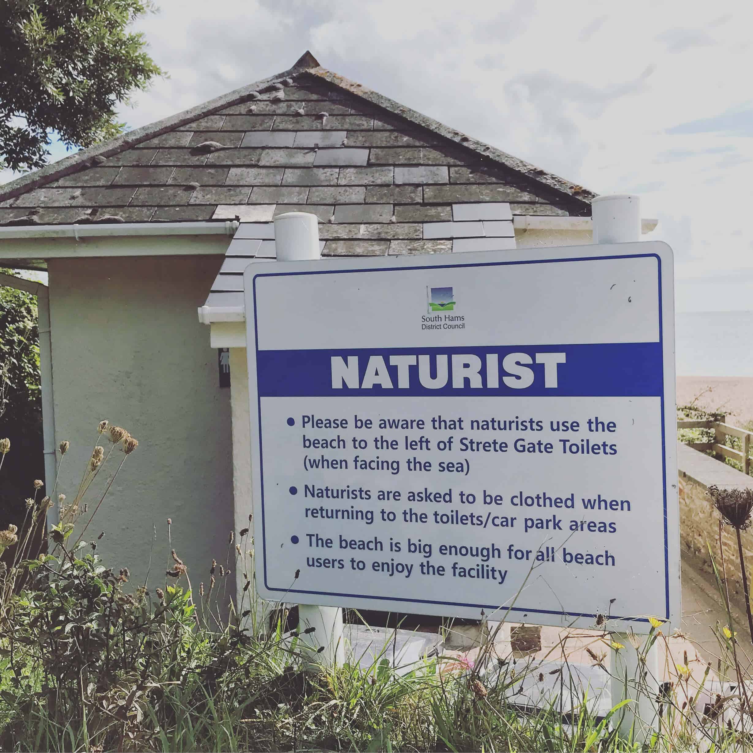 Strete Devon Naturist Sign
